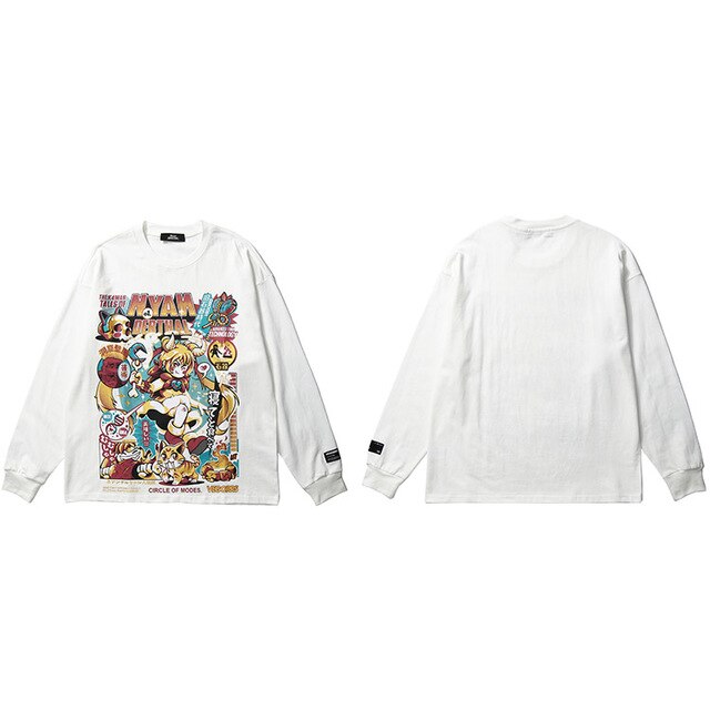 Men Hip Hop T Shirt Funny Anime Girl Japanese Harajuku Streetwear Tshirt Long Sleeve Tops Tees Cotton Loose Cartoon T-Shirts