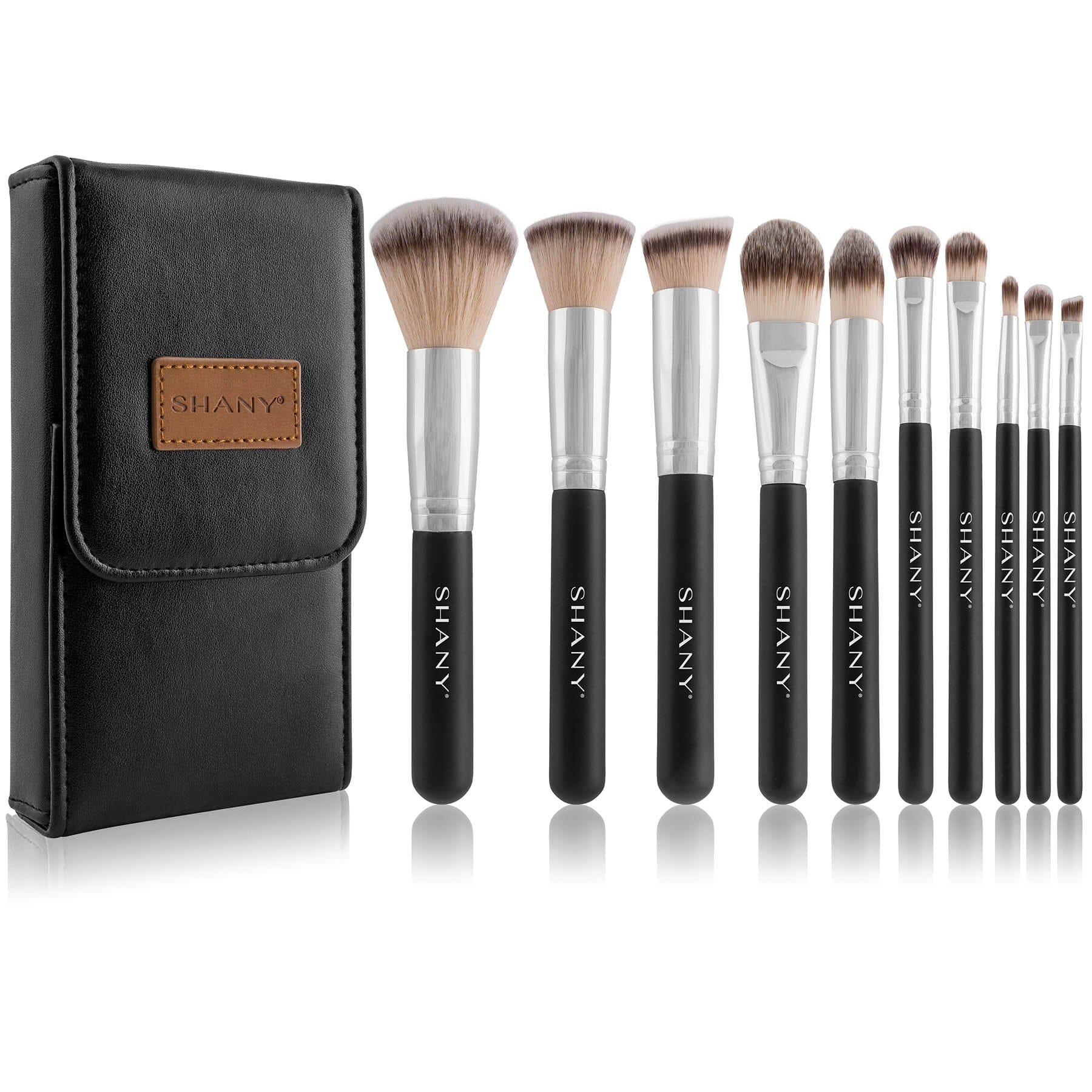 SHANY Makeup Brushes Black OMBRE Pro 10 Piece Essential Professional Makeup Brush Set - Foundation Powder Concealers Eye Shadow Brushes with Black Makeup Brush Travel Case - 10PC - SHOP - BRUSH SETS - ITEM# SH-BR002