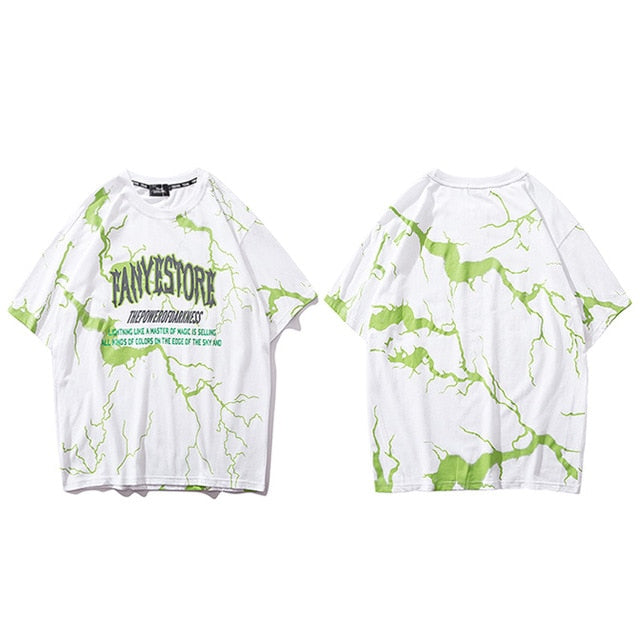 Mens Hip Hop Dark Lightning Tshirt Streetwear Summer Cotton Harajuku T-Shirts Short Sleeve Tops Tees Street Wear