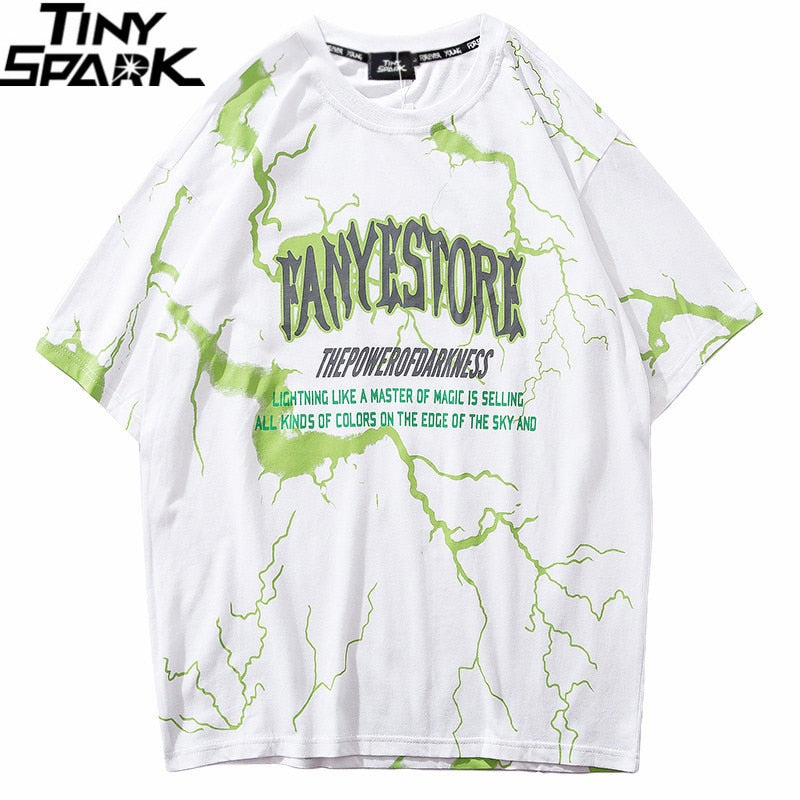 Mens Hip Hop Dark Lightning Tshirt Streetwear Summer Cotton Harajuku T-Shirts Short Sleeve Tops Tees Street Wear