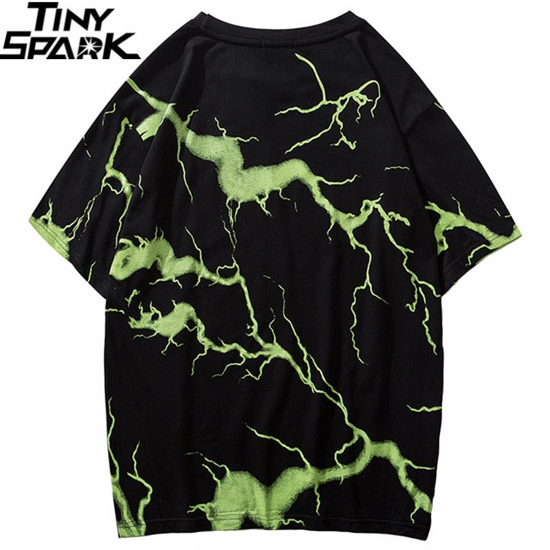 Mens Hip Hop Dark Lightning Tshirt Streetwear Summer Cotton Harajuku T-Shirts Short Sleeve Tops Tees Street Wear