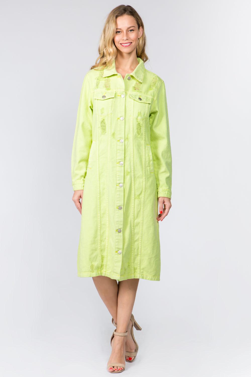 American Bazi Button Up Distressed Denim Dress-3