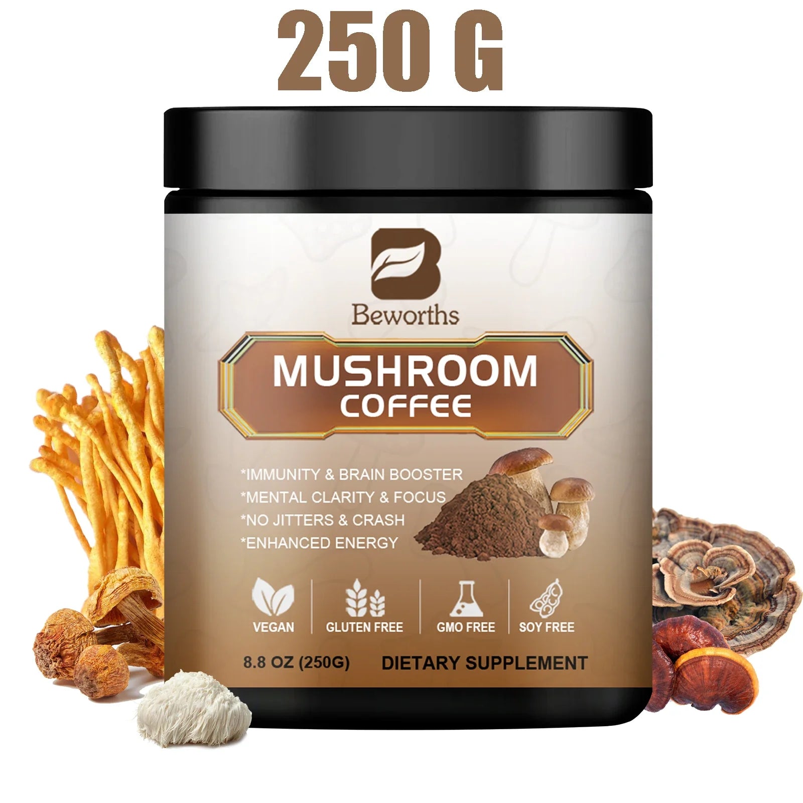BWEORTHS Mushroom Coffee 250G - 10 in 1 Health Boost