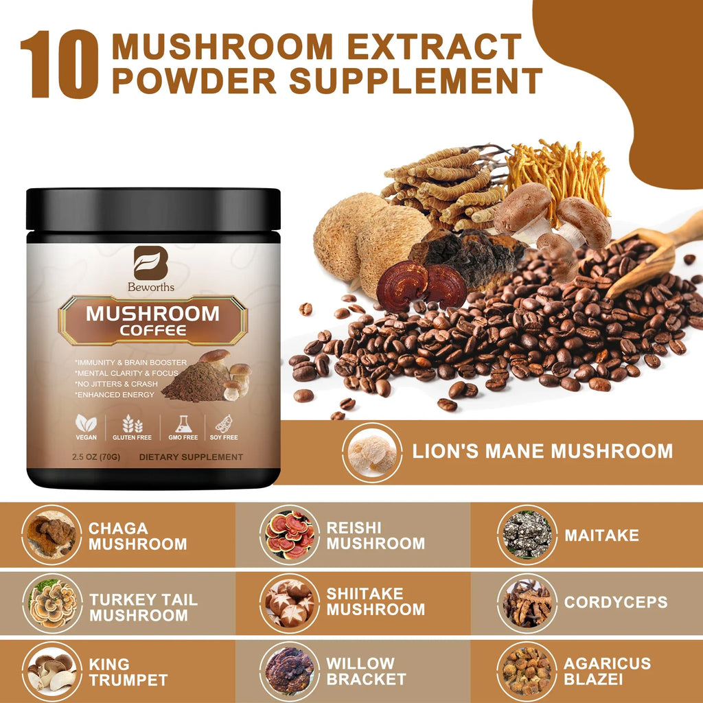 BWEORTHS Mushroom Coffee 250G - 10 in 1 Health Boost