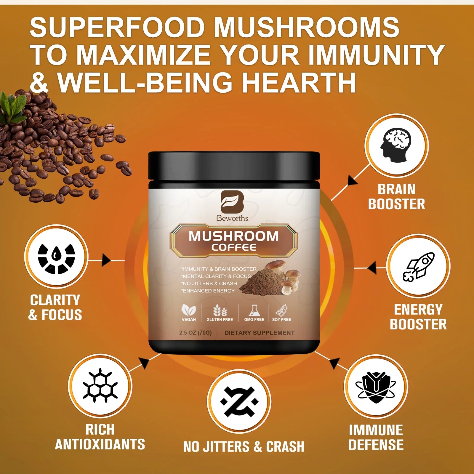 BWEORTHS Mushroom Coffee 250G - 10 in 1 Health Boost