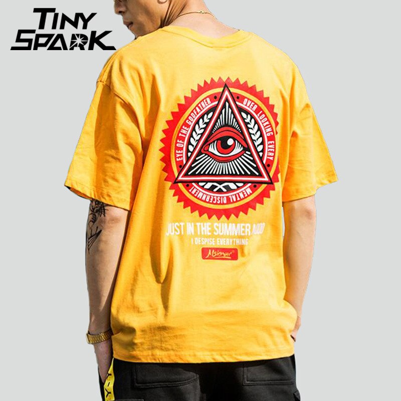 Geometry Triangle Eye T Shirts Men's Hip Hop T-Shirt Godfather Printed Casual Cotton Tops Tees New Summer Streetwear Tshirt