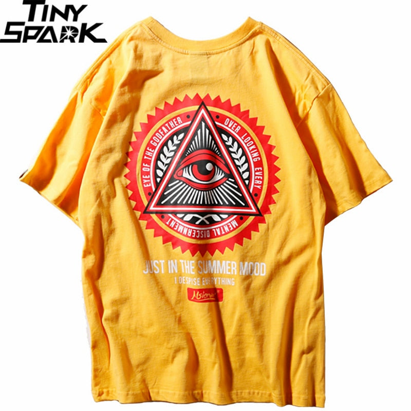 Geometry Triangle Eye T Shirts Men's Hip Hop T-Shirt Godfather Printed Casual Cotton Tops Tees New Summer Streetwear Tshirt