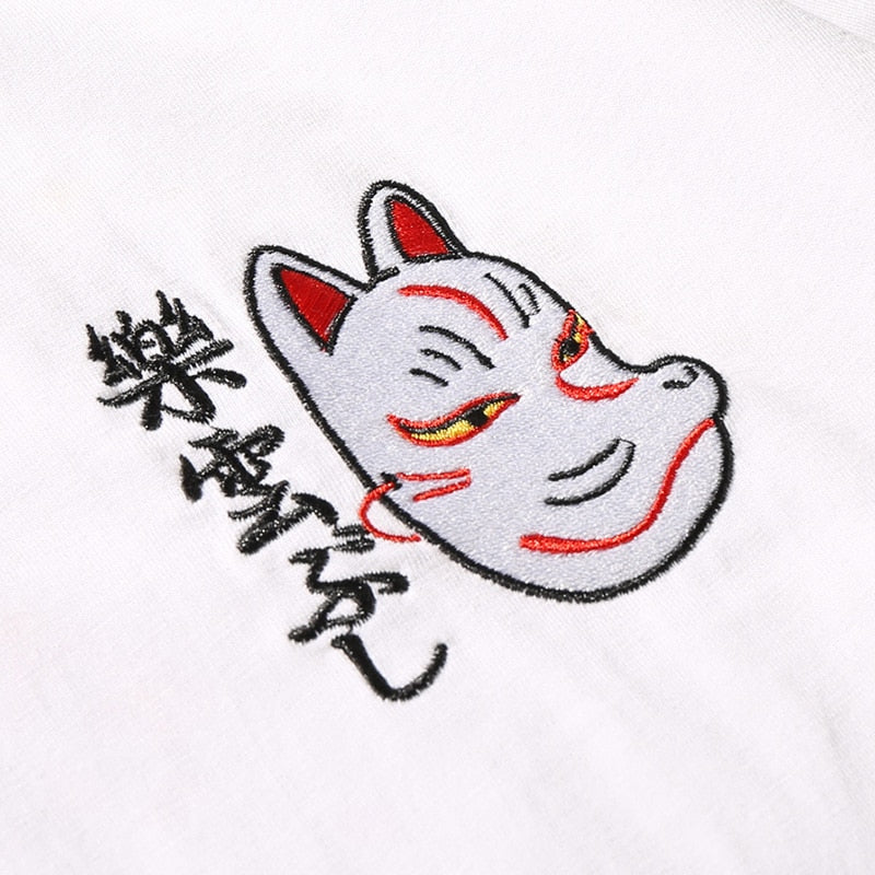 Men Harajuku T Shirt Japanese Ninja Cat Skull Tshirt Hip Hop Streetwear Ukiyoe Embroidery T-Shirts Summer Cotton Tops Tees