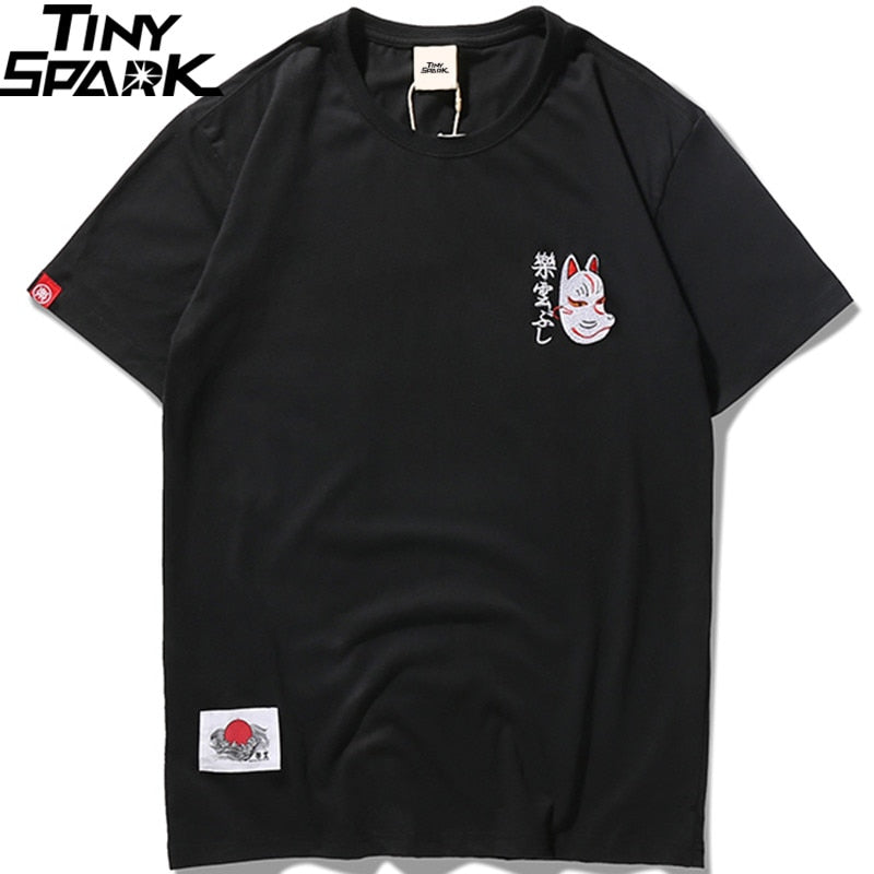 Men Harajuku T Shirt Japanese Ninja Cat Skull Tshirt Hip Hop Streetwear Ukiyoe Embroidery T-Shirts Summer Cotton Tops Tees