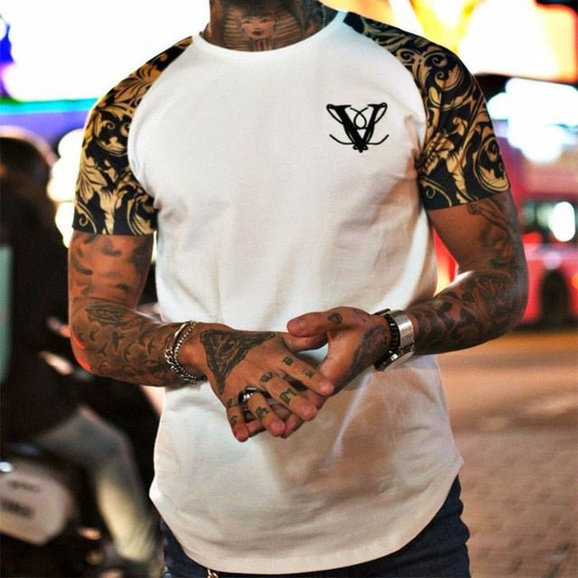 Casual Fashion Printed Gyms T-shirt Fitness Bodybuilding Short sleeve Cotton T shirts Slim Tee Top Male Workout Clothing