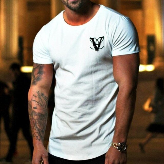 Casual Fashion Printed Gyms T-shirt Fitness Bodybuilding Short sleeve Cotton T shirts Slim Tee Top Male Workout Clothing