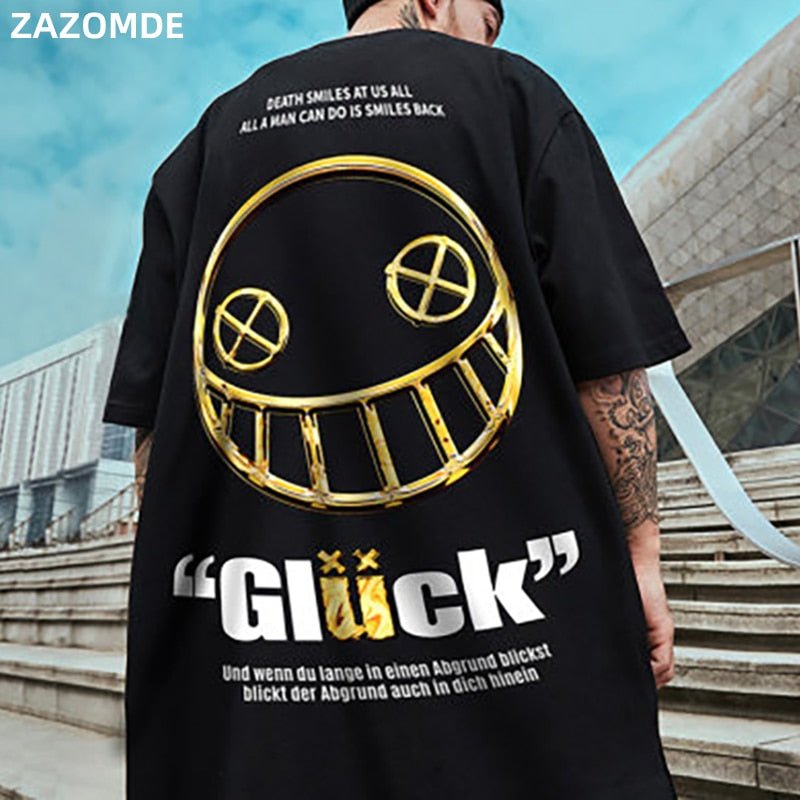Cotton T-Shirts Men  Smiley Printed Short Sleeve Tshirts Summer Hip Hop Casual Cotton Tops Tees Streetwear