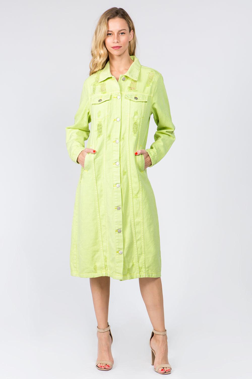 American Bazi Button Up Distressed Denim Dress-0