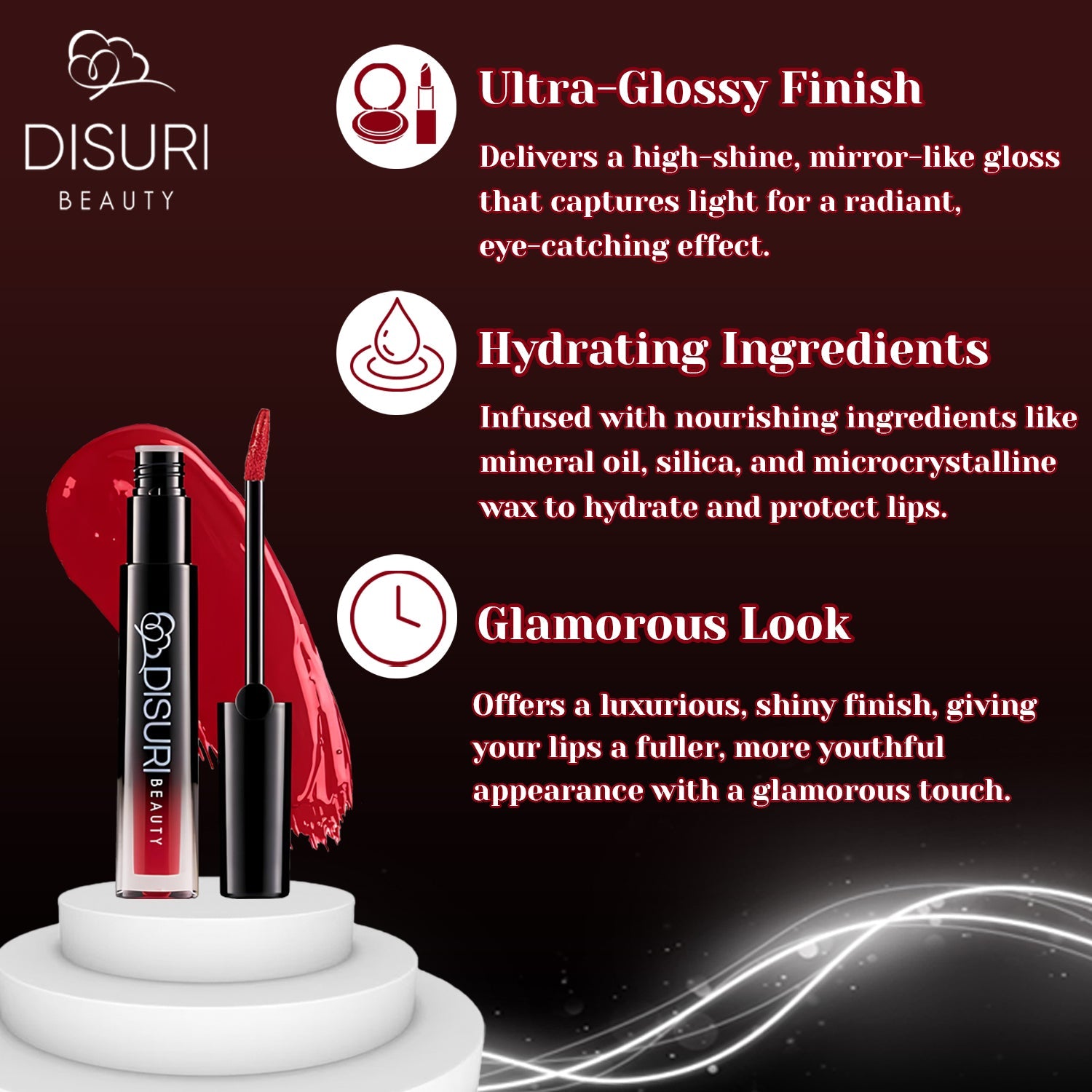 DISURI Beauty Glossy Blast Lip Gloss - Ruby Rose