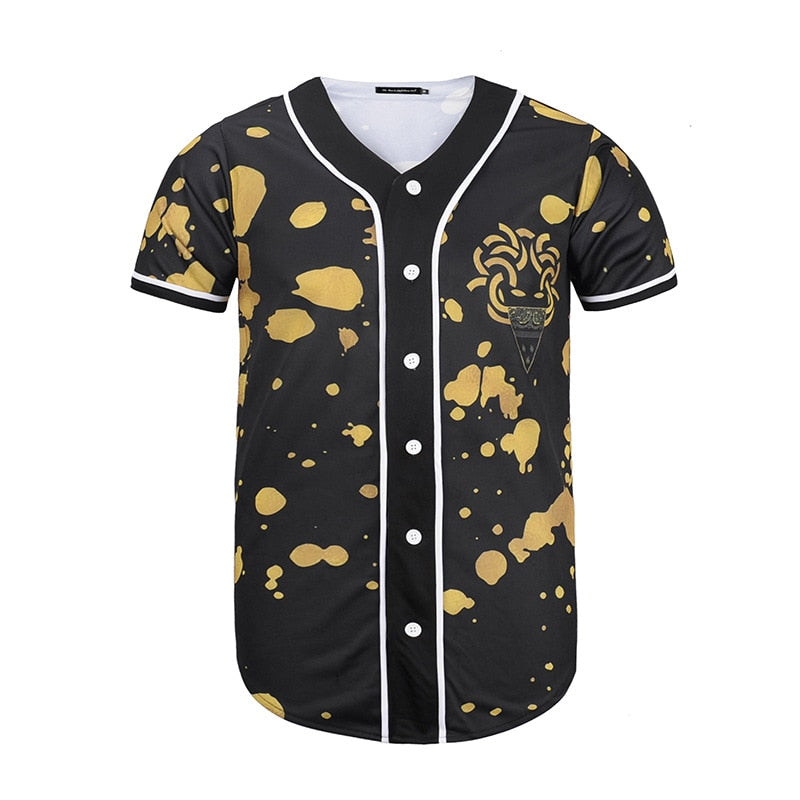3D Short Sleeve T shirt Men Baseball Jersey Sport Slim Fit V Neck T-shirts Casual Streetwear Trendy Style