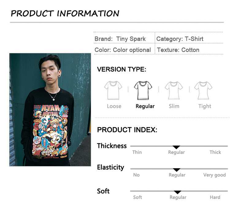 Men Hip Hop T Shirt Funny Anime Girl Japanese Harajuku Streetwear Tshirt Long Sleeve Tops Tees Cotton Loose Cartoon T-Shirts