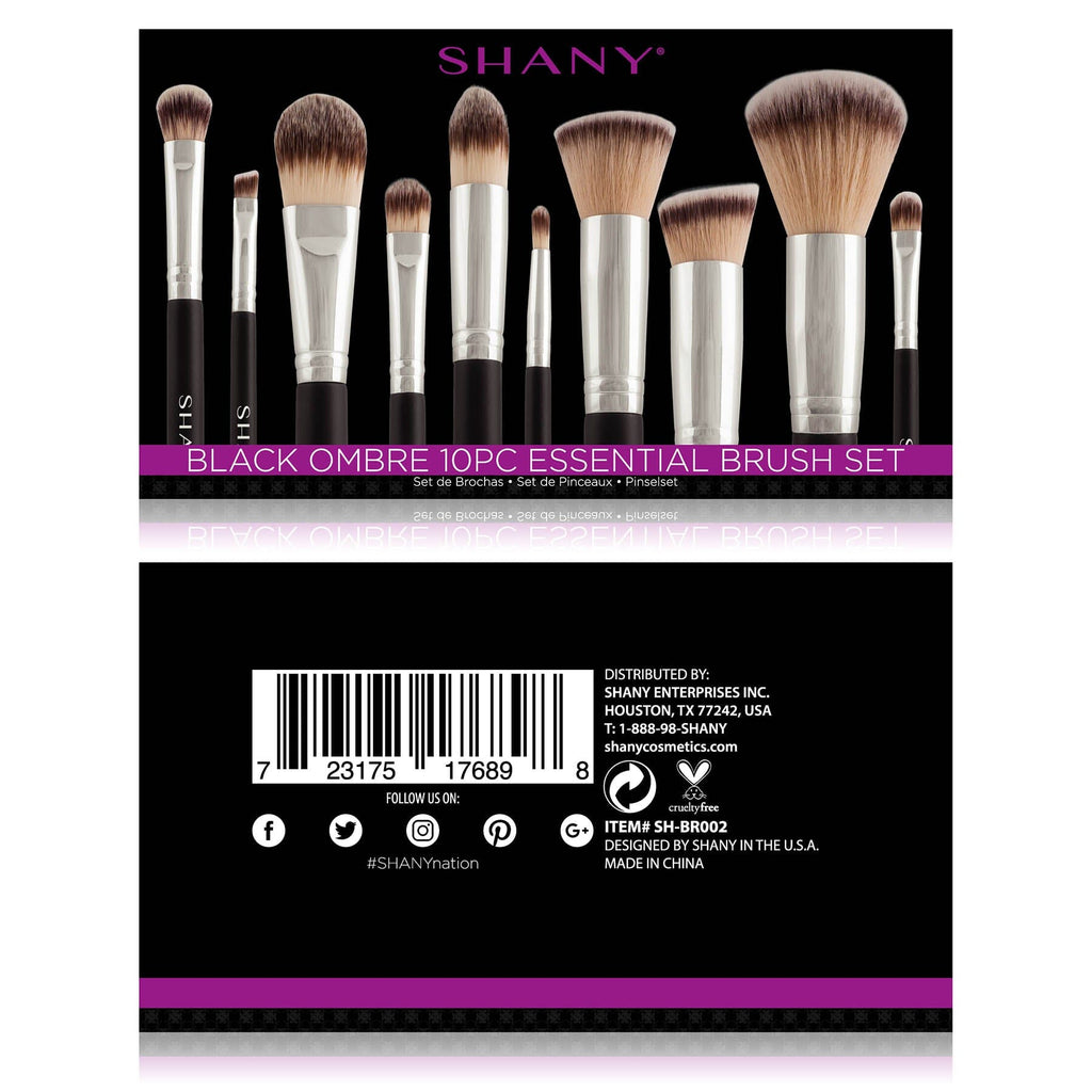 Black OMBRE Pro 10 PC Essential Makeup Brush Set with Travel Pouch