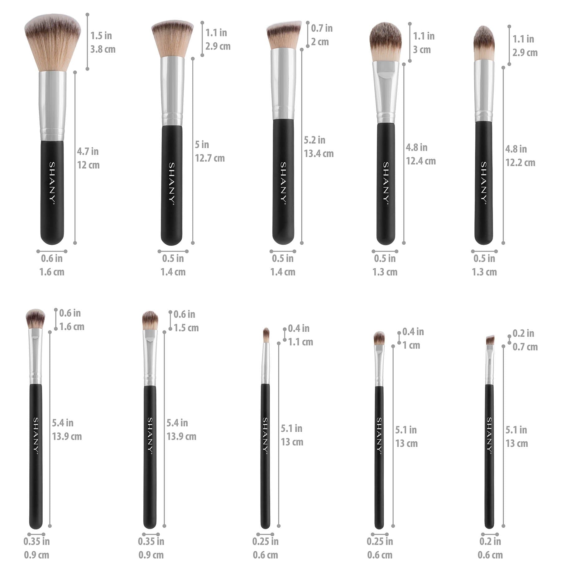Black OMBRE Pro 10 PC Essential Makeup Brush Set with Travel Pouch